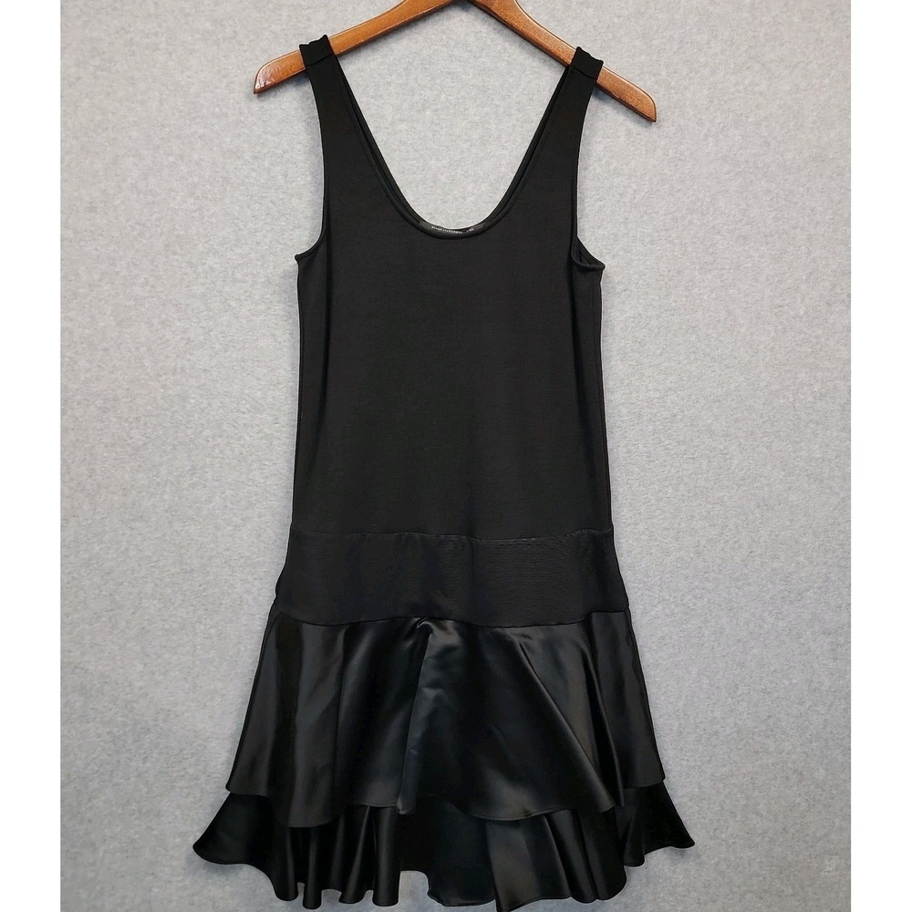 Diane Von Furstenberg Black Silk Wool Tank Dress Size 8 Drop Waist Ruffle Skirt